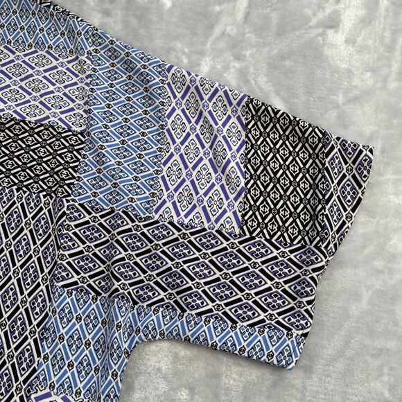 Chico's Top Womens 3 Blue Purple Geo Brit Geometric Relaxed Fit Flutter Sleeve - Picture 3 of 16